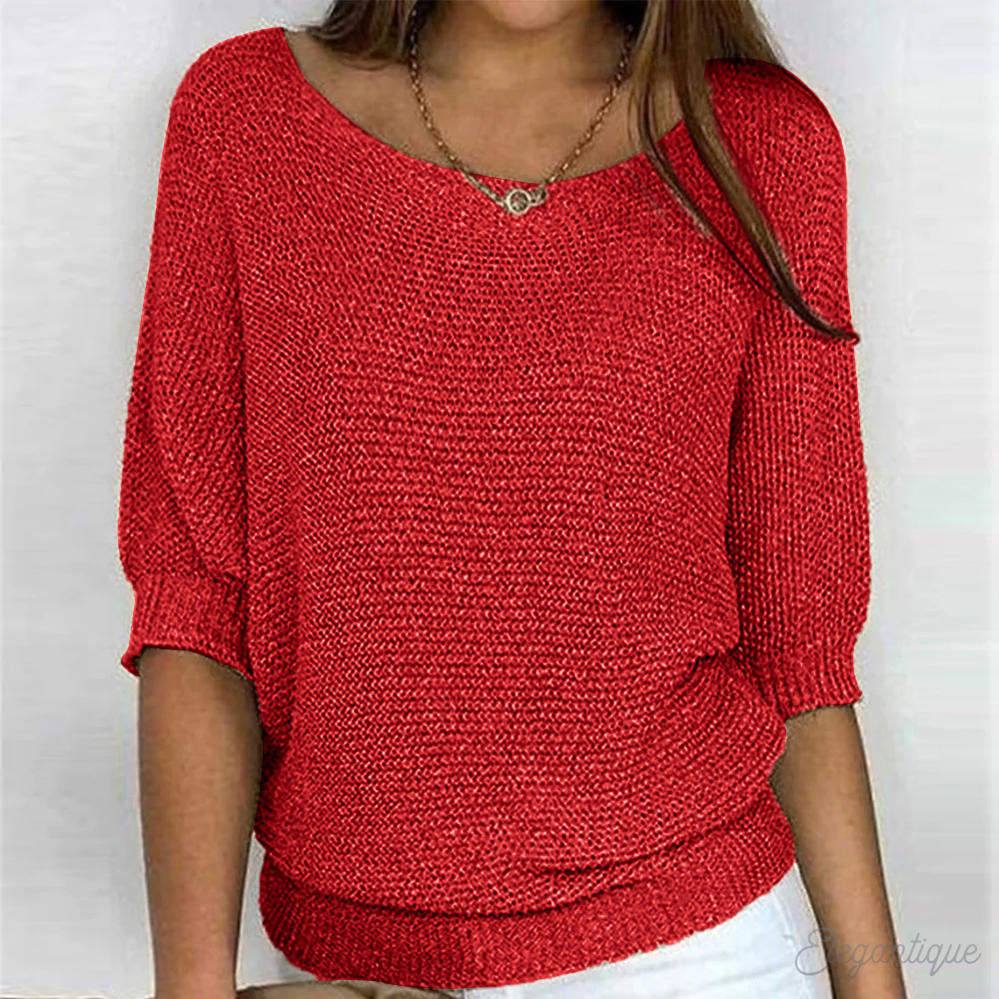 Loose Fit Wide Boat Neck Knit Sweater