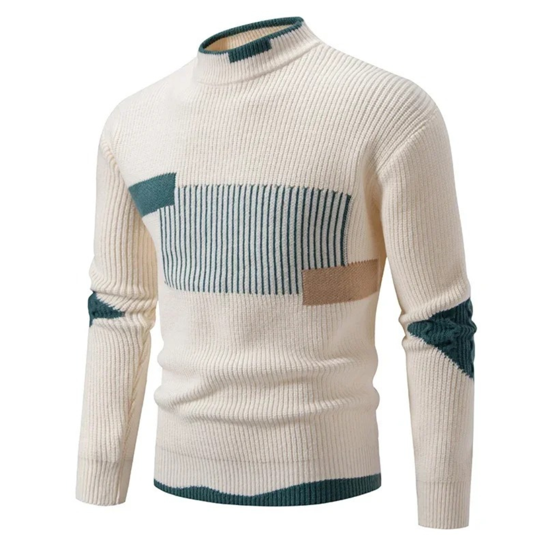 Geometric Ribbed Knit Crewneck Sweater