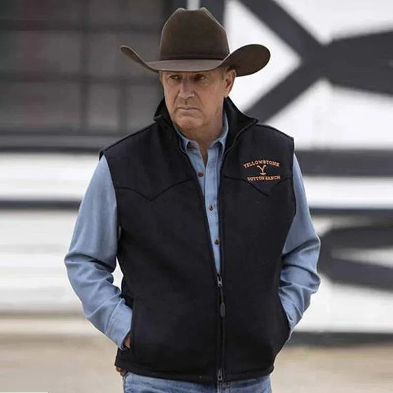 Embroidered Wool Blend Zip-Up Vest