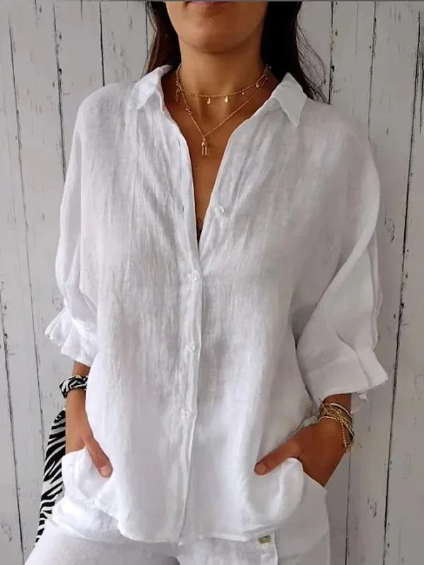Linen Relaxed Fit Adjustable Cuffs Shirt