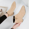 Women's Ankle Boots – Suede-like Material – Pointed Toe – Block Heel – Zipper