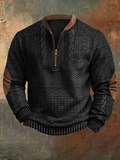 Men's Knit Sweater - Half Zipper - Cable Knit Pattern - Ribbed Edges - Elbow Patches