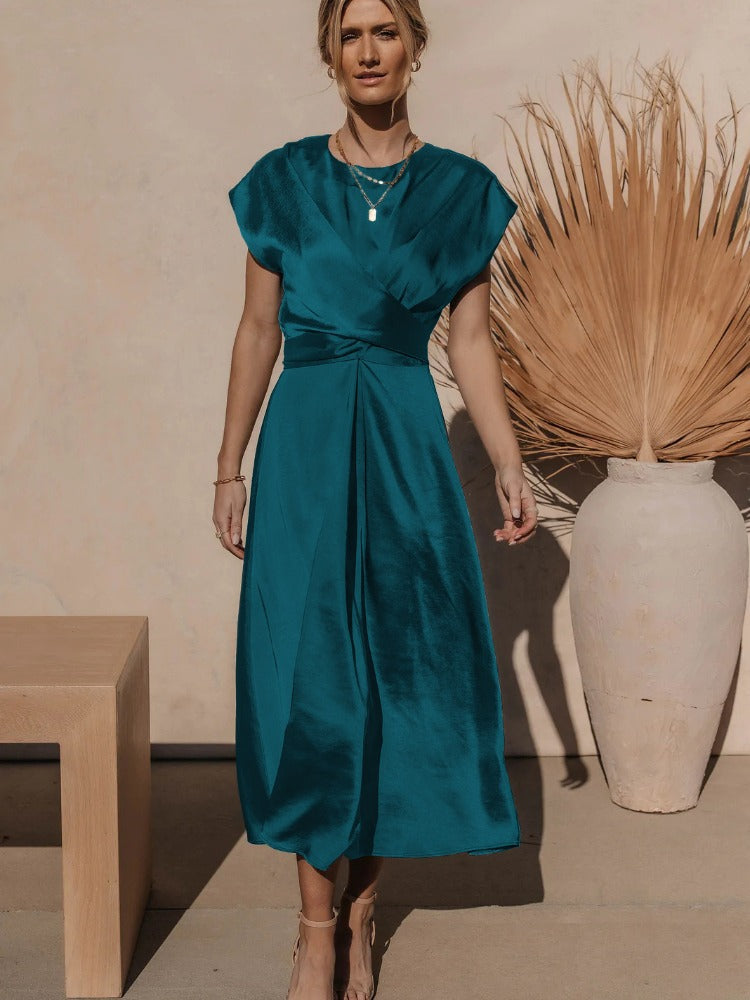 V-Neck Wrap A-Line Midi Dress