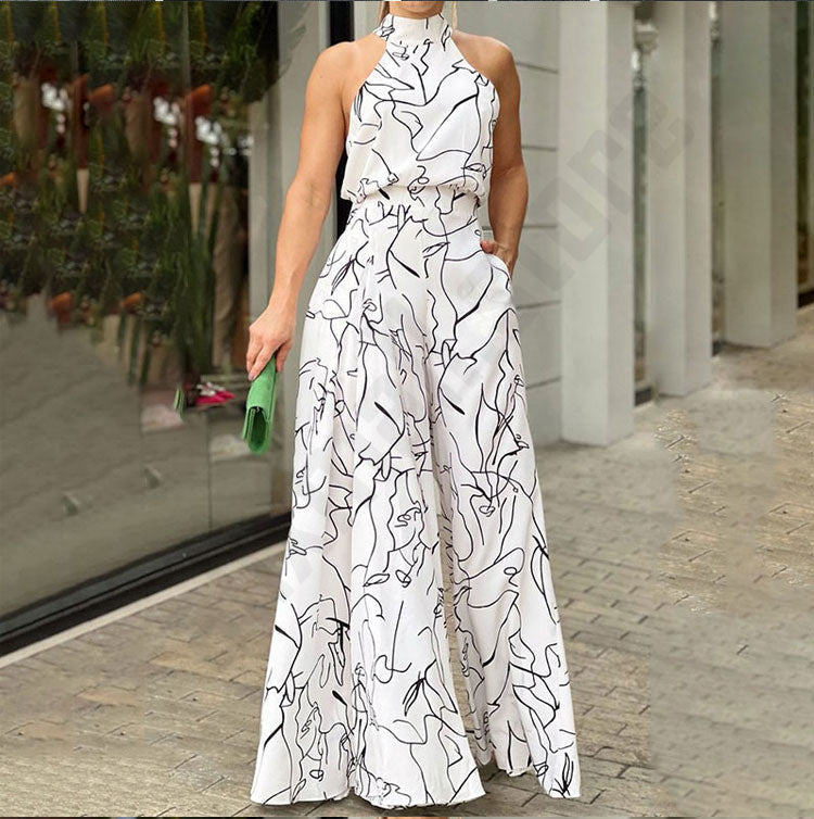 Halterneck High-Waisted Wide-Leg Two-Piece Set