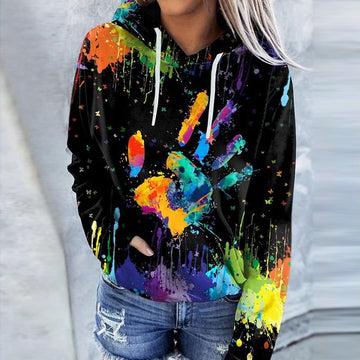 Artistic Handprint Relaxed Fit Hoodie
