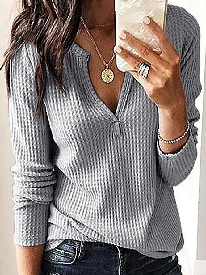 Waffle Knit Relaxed Fit Pullover Top