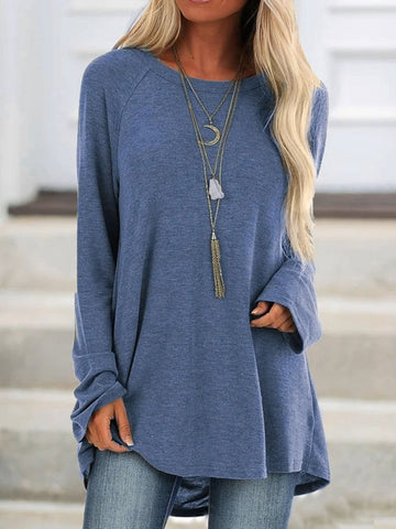 Soft Cotton Asymmetrical Hem Long Sleeve T-Shirt