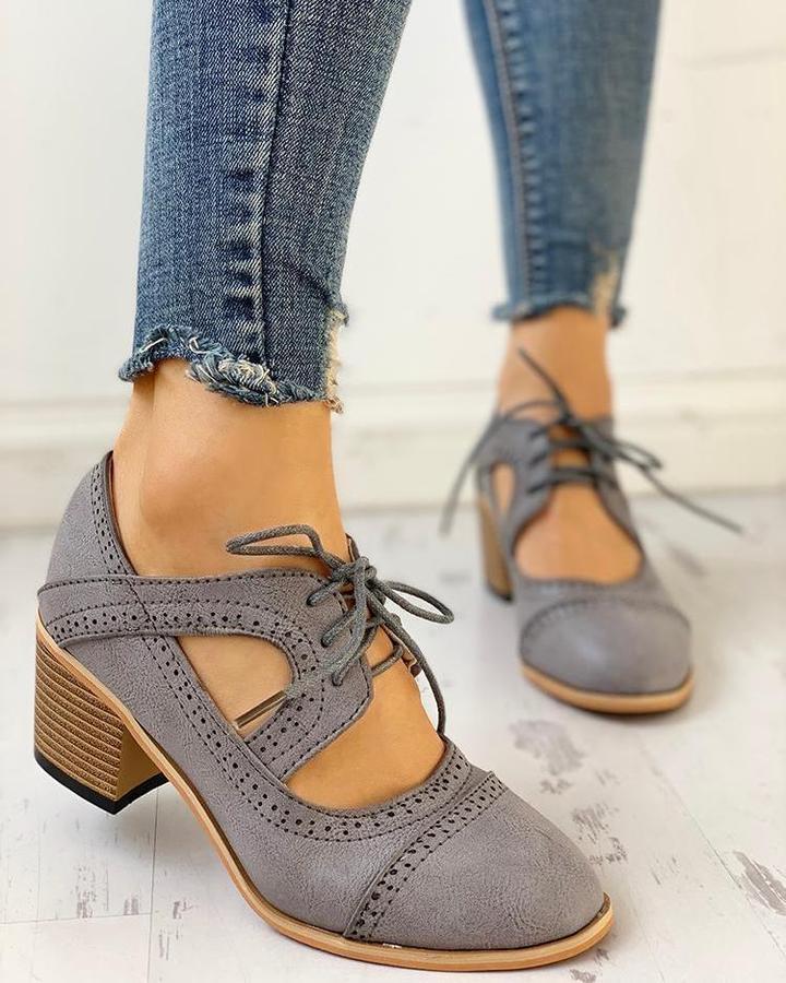 Lace-up Suede Oxford Block Heel Shoes