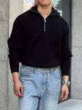 Men's Knit Sweater - Half Zipper - High Collar - Long-Sleeved Rib Knit