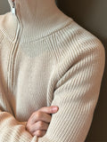 Men's Knit Sweater - Half Zipper - High Collar - Long-Sleeved Rib Knit