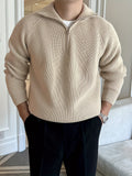 Men's Knit Sweater - Half Zipper - High Collar - Long-Sleeved Rib Knit