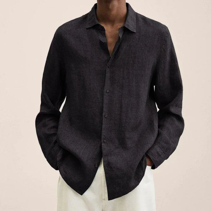Men's Shirt - Lightweight Linen - Classic Fit - Long Sleeve with Button Closure