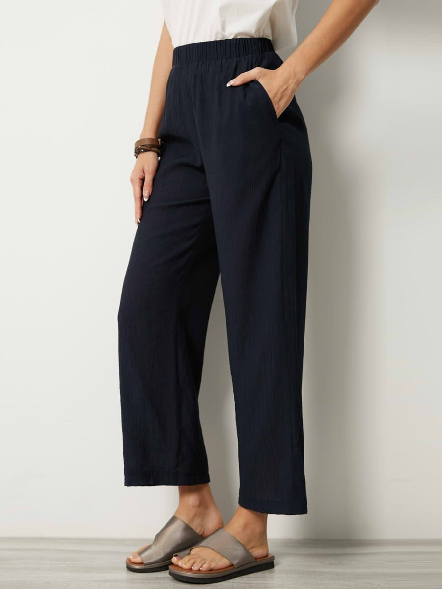 Relaxed Fit Elastic Waist Crinkled Pants