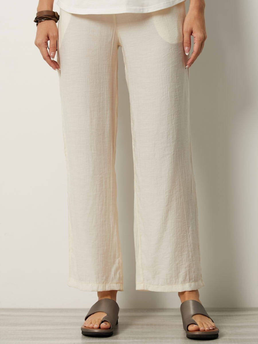 Relaxed Fit Elastic Waist Crinkled Pants