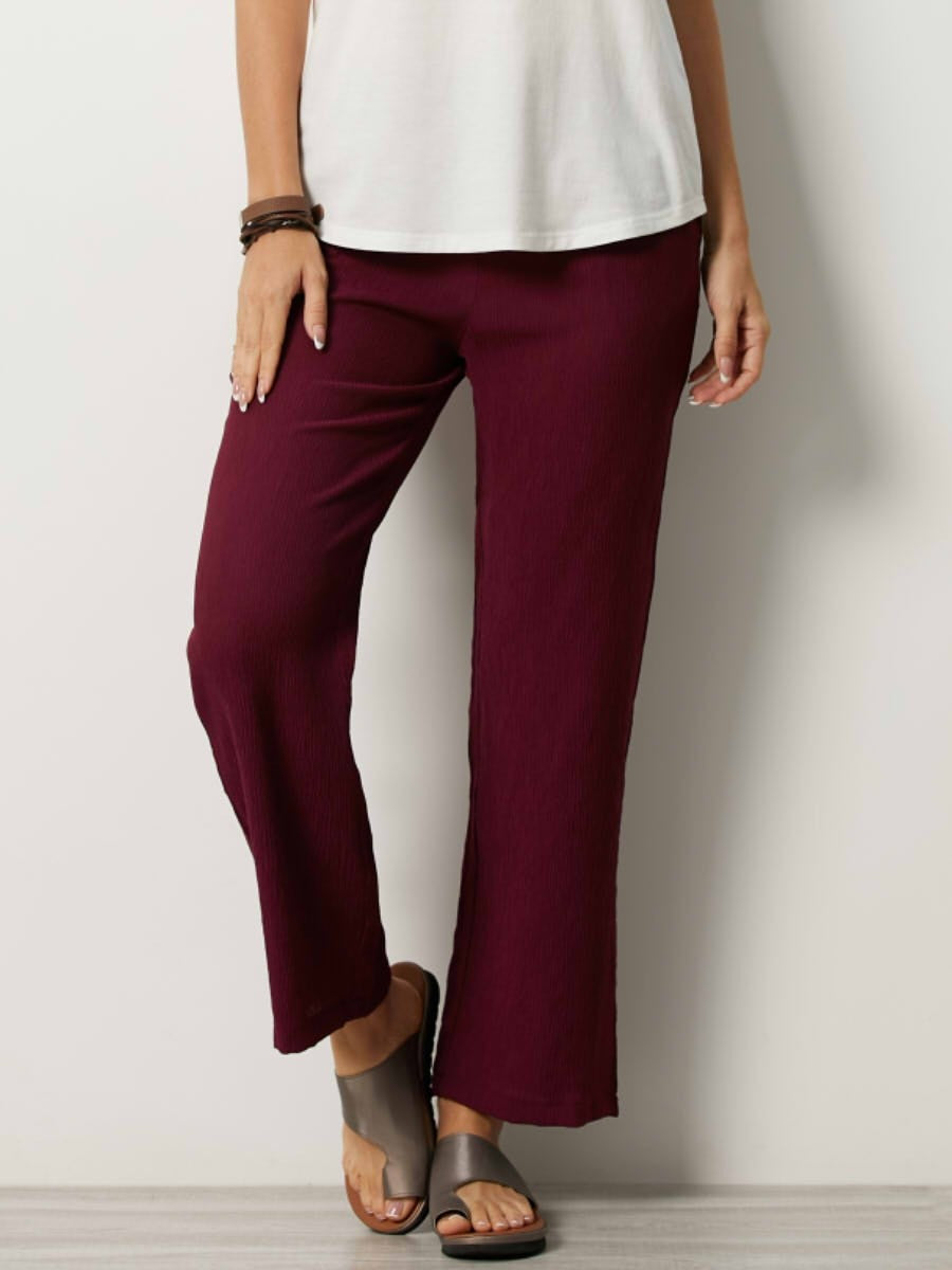 Women's Pants – Relaxed Fit – Elastic Waist – Crinkled Texture – Side Pockets