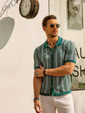 Men's polo shirt – Slim fit – Retro stripes – Button closure – Breathable knit