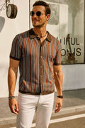 Men's polo shirt – Slim fit – Retro stripes – Button closure – Breathable knit