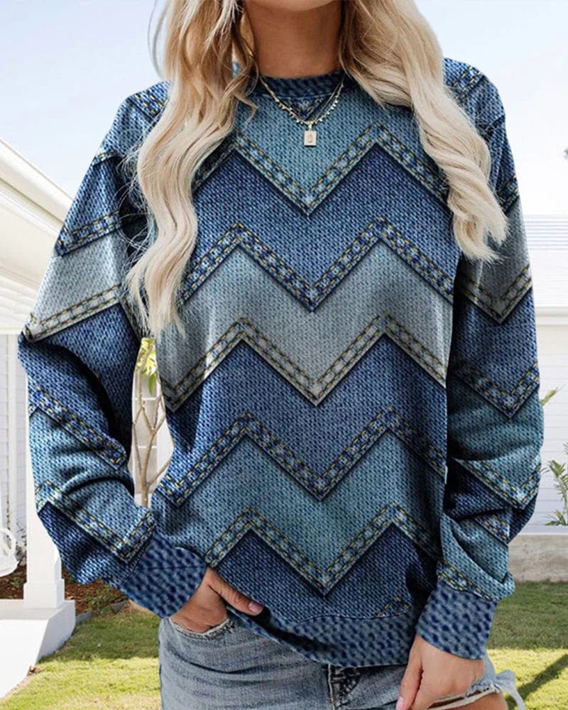 Denim Look Zigzag Pattern Pullover