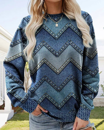 Denim Look Zigzag Pattern Pullover