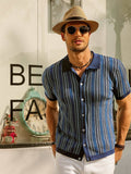 Men's polo shirt – Slim fit – Retro stripes – Button closure – Breathable knit