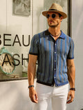 Men's polo shirt – Slim fit – Retro stripes – Button closure – Breathable knit