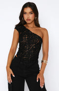 Women's Lace Top – One Shoulder – Fitted – Asymmetric Hem – Cropped Cut