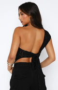 Women's Lace Top – One Shoulder – Fitted – Asymmetric Hem – Cropped Cut