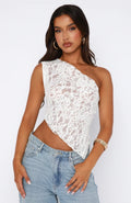 Women's Lace Top – One Shoulder – Fitted – Asymmetric Hem – Cropped Cut