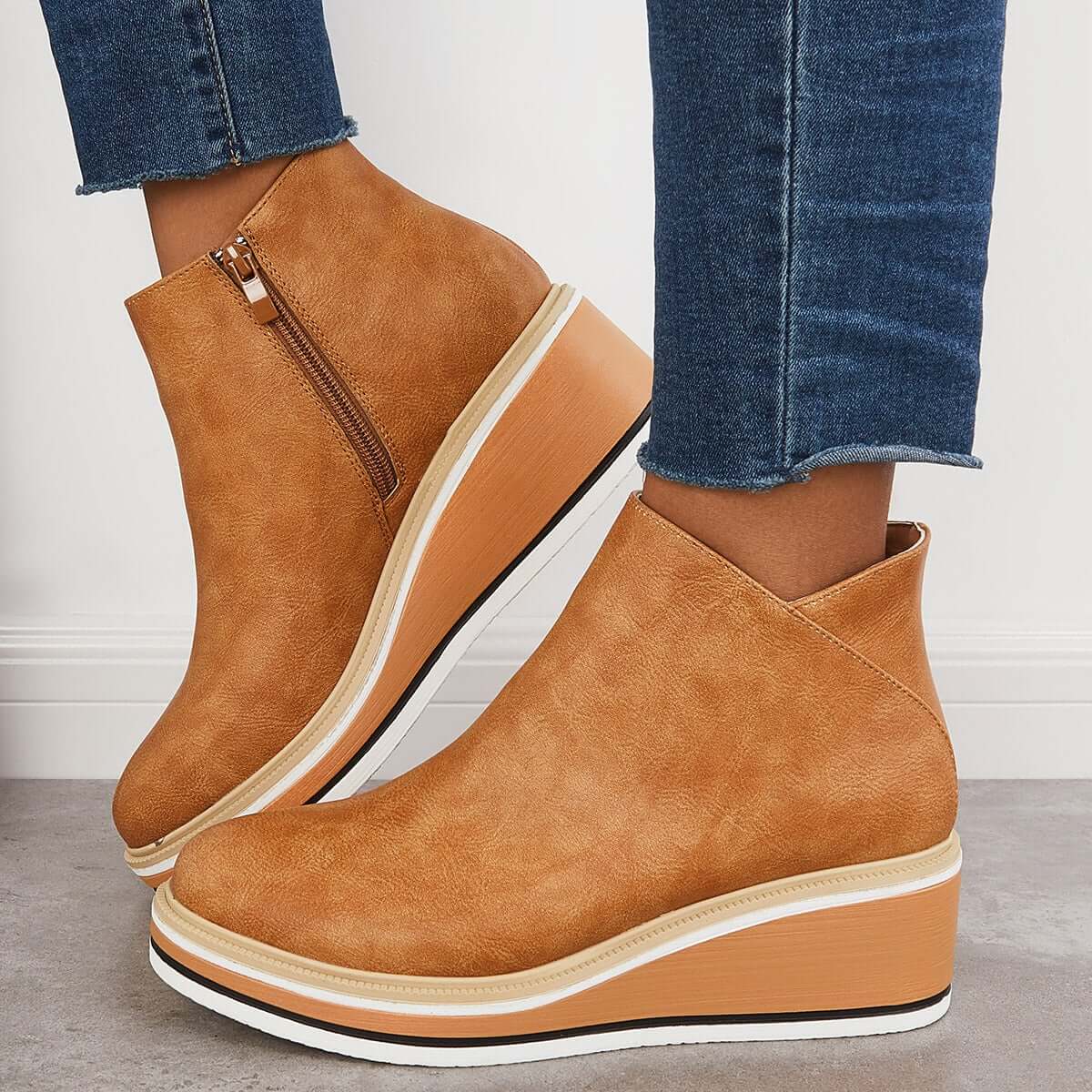Women's Ankle Boots – Platform Sole – Slim Fit – Side Closure – Non-Slip Comfort