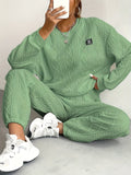 Women's Loungewear Set – Cable Knit – Relaxed Fit – Rib Details – Full Length