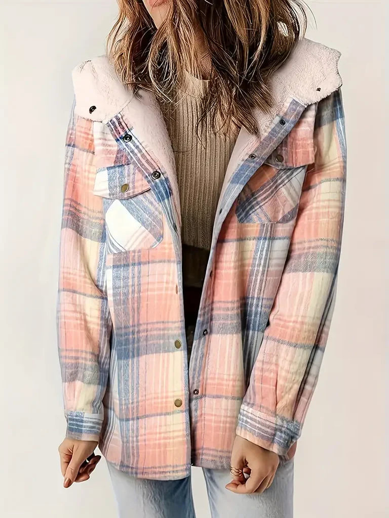 Hooded Plaid Sherpa-Lined Cotton Blend Shacket