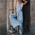 Women's Overalls in Denim - Adjustable Straps - Loose Fit - Wide Legs