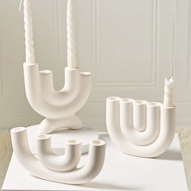Matte Ceramic U-Shaped Multi-Socket Taper Candle Holder