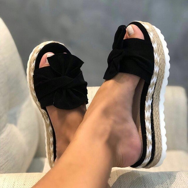 Women's Sandals – Woven Upper – Bow Detail – Open Toe – Supportive Sole