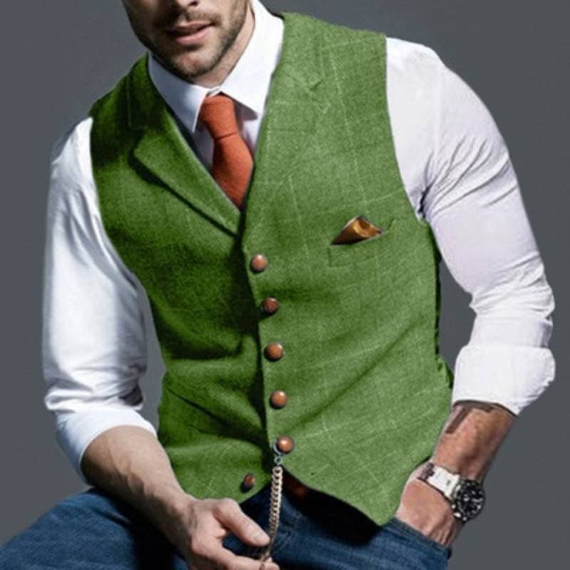 Herre Vest - Uldblanding - Skræddersyet Slim Fit - Klassisk Knaplukning - Formelt Look