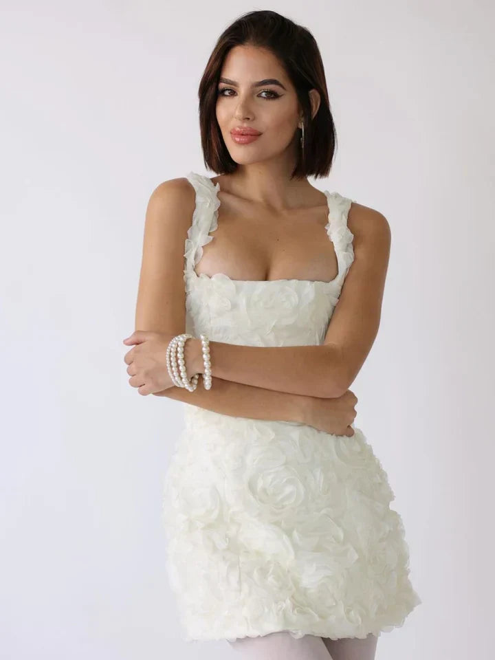 Dress for Women – Mini – Corset Top – 3D Floral Pattern – Adjustable Straps