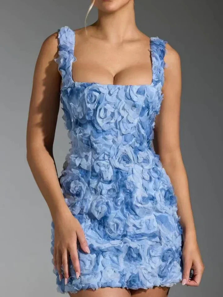 Dress for Women – Mini – Corset Top – 3D Floral Pattern – Adjustable Straps