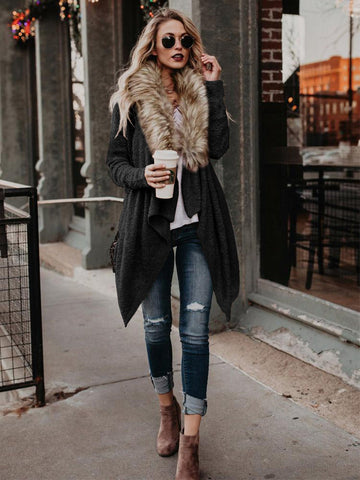 Faux Fur Collar Relaxed Fit Cardigan Jacket