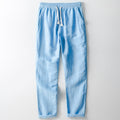 Men's Trousers – Linen Blend – Loose Fit – Straight Legs – Elastic Waist with Drawstring