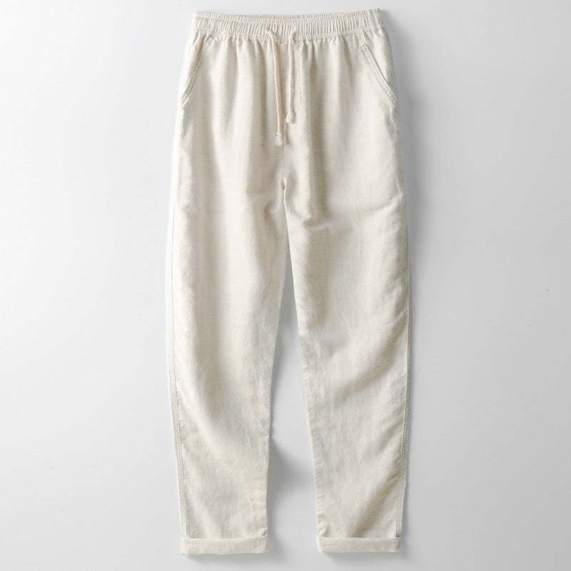Linen Blend Loose Fit Elastic Waist Trousers