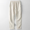 Men's Trousers – Linen Blend – Loose Fit – Straight Legs – Elastic Waist with Drawstring