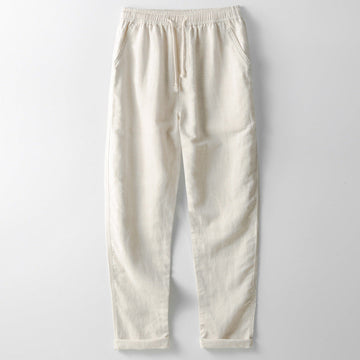 Linen Blend Loose Fit Elastic Waist Trousers