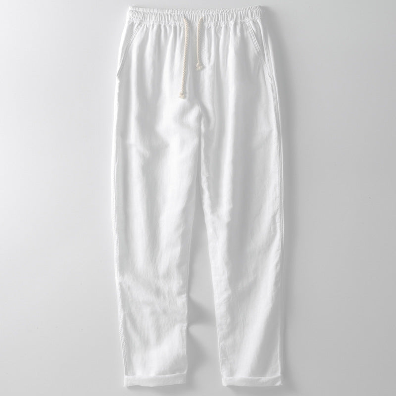 Men's Trousers – Linen Blend – Loose Fit – Straight Legs – Elastic Waist with Drawstring