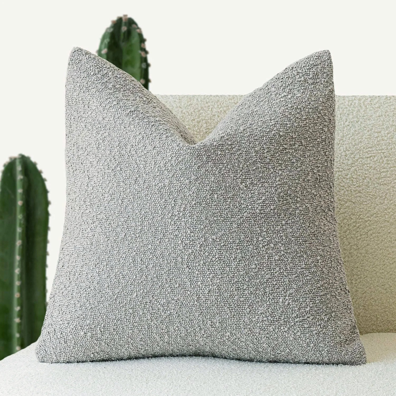 Cotton Linen Boucle Overstuffed Throw Pillow