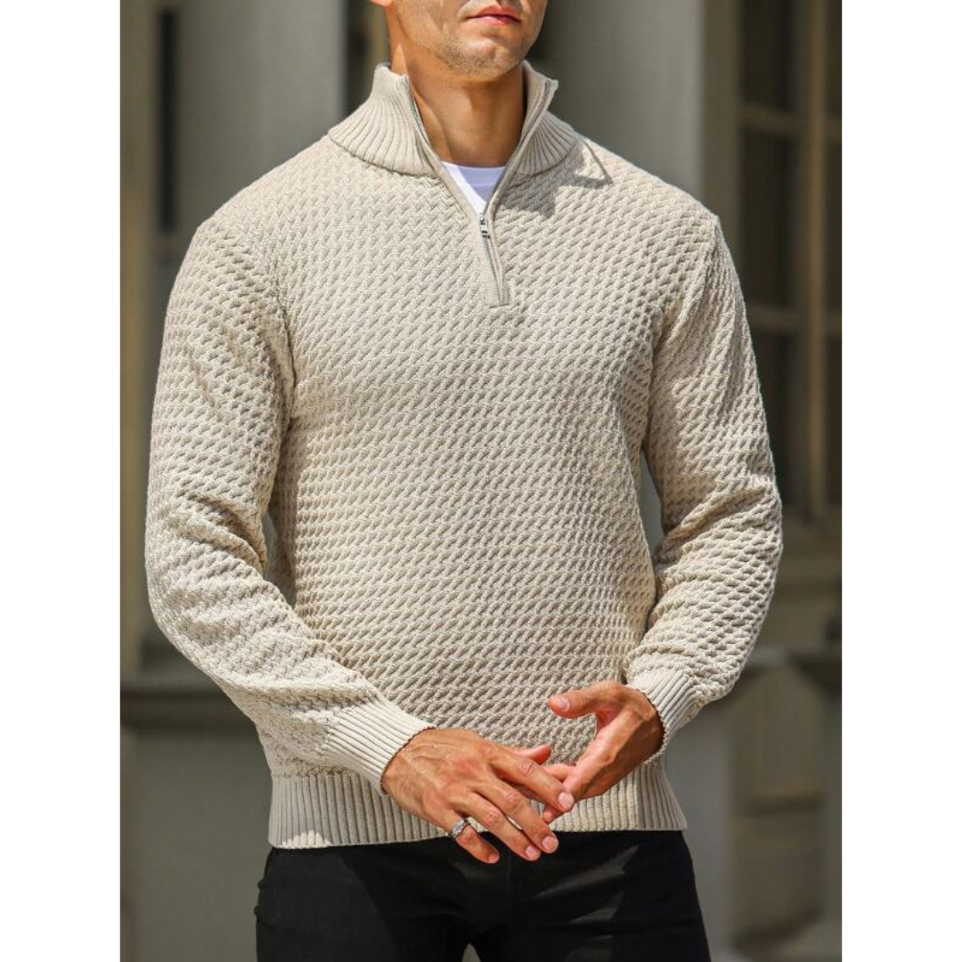 Men's Sweater with Half-Zip – Textured Knit – Tailored Fit – Ribbed Edges