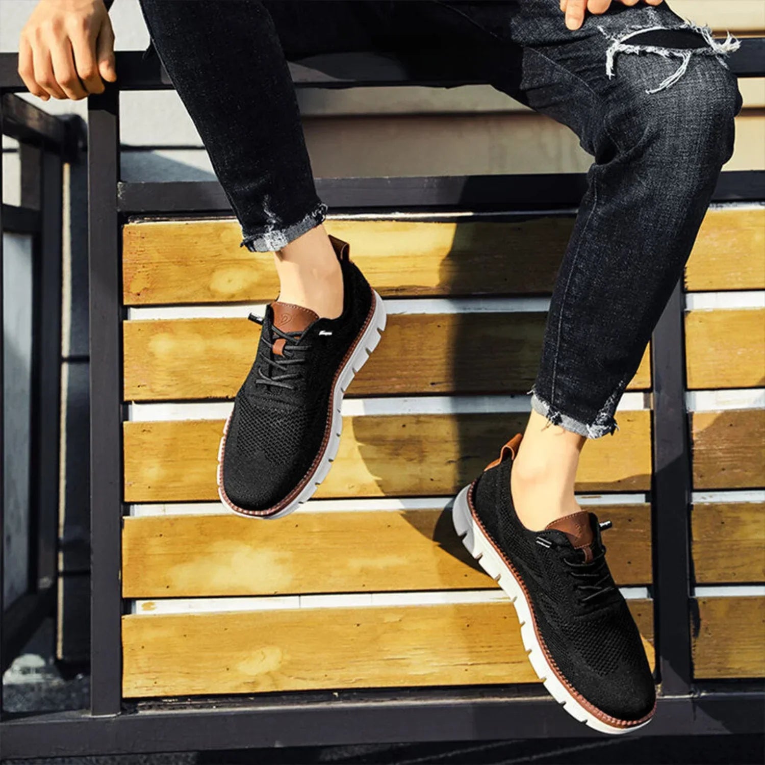 Men's Sneakers – Breathable Knit – Flexible Lightweight Sole – Lace Closure