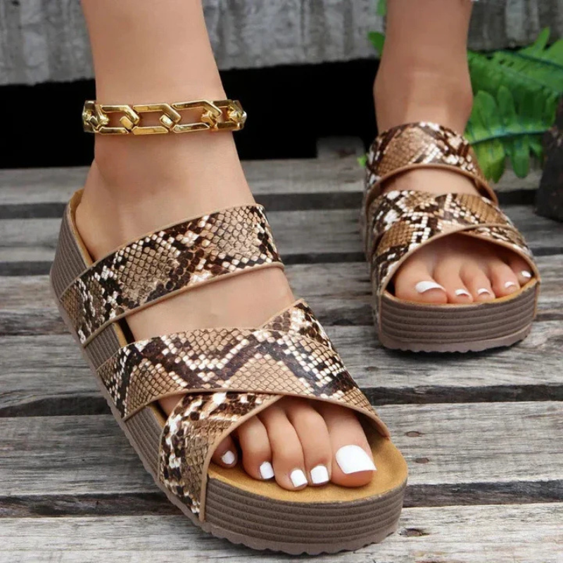 Snakeskin Braided Strap Platform Sandals