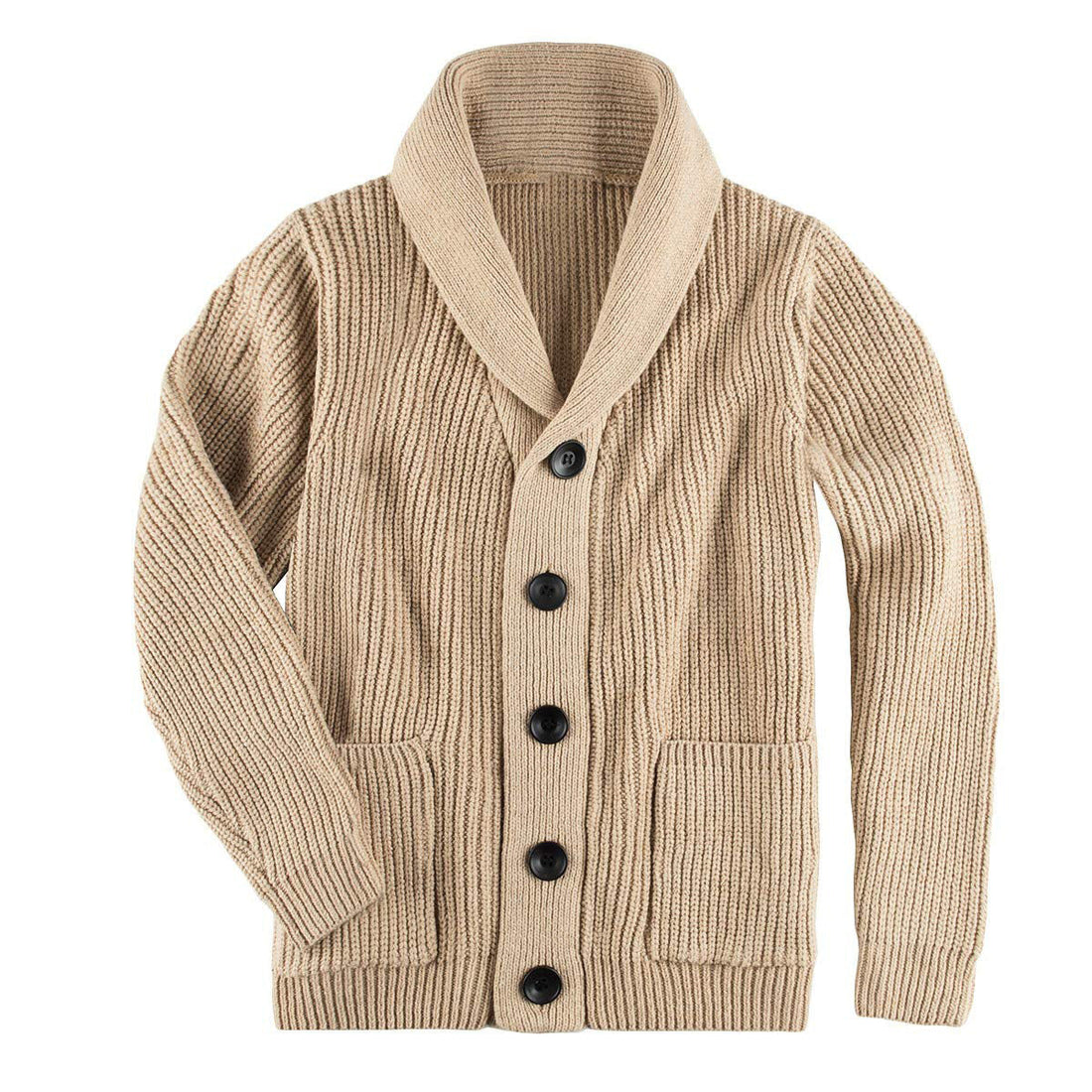 Shawl Collar Ribbed Knit Regular Fit Coat
