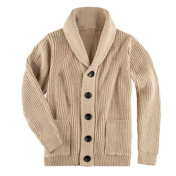 Shawl Collar Ribbed Knit Regular Fit Coat