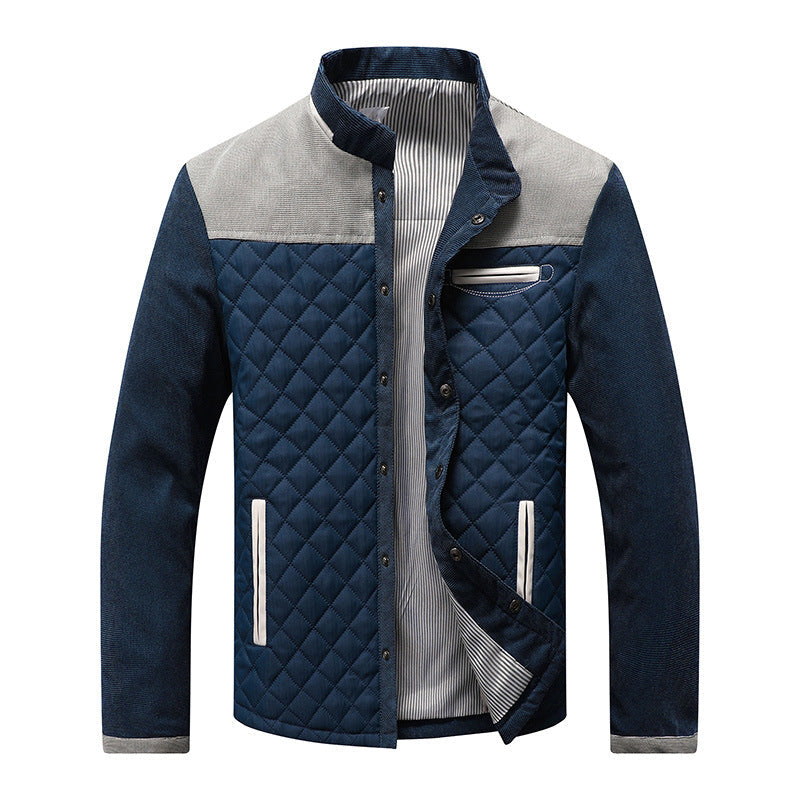 Suede-Panel Tailored Fit Quilted Jacket